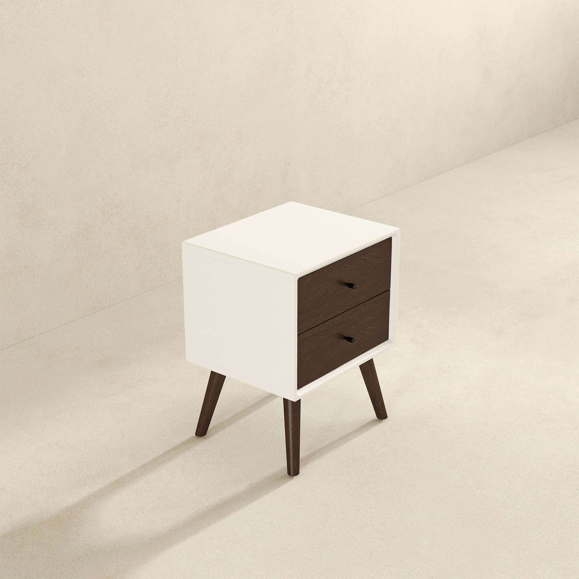 Caroline - Mid-Century Modern Style White Night Stand 2 Drawer - The Sleep Loft - Online Mattress Showroom NYC