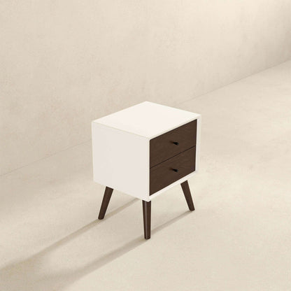 Caroline - Mid-Century Modern Style White Night Stand 2 Drawer - The Sleep Loft - Online Mattress Showroom NYC
