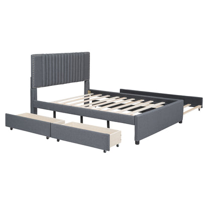 Upholstered Platform Bed With Drawers, Classic Headboard Design - The Sleep Loft - Online Mattress Showroom NYC
