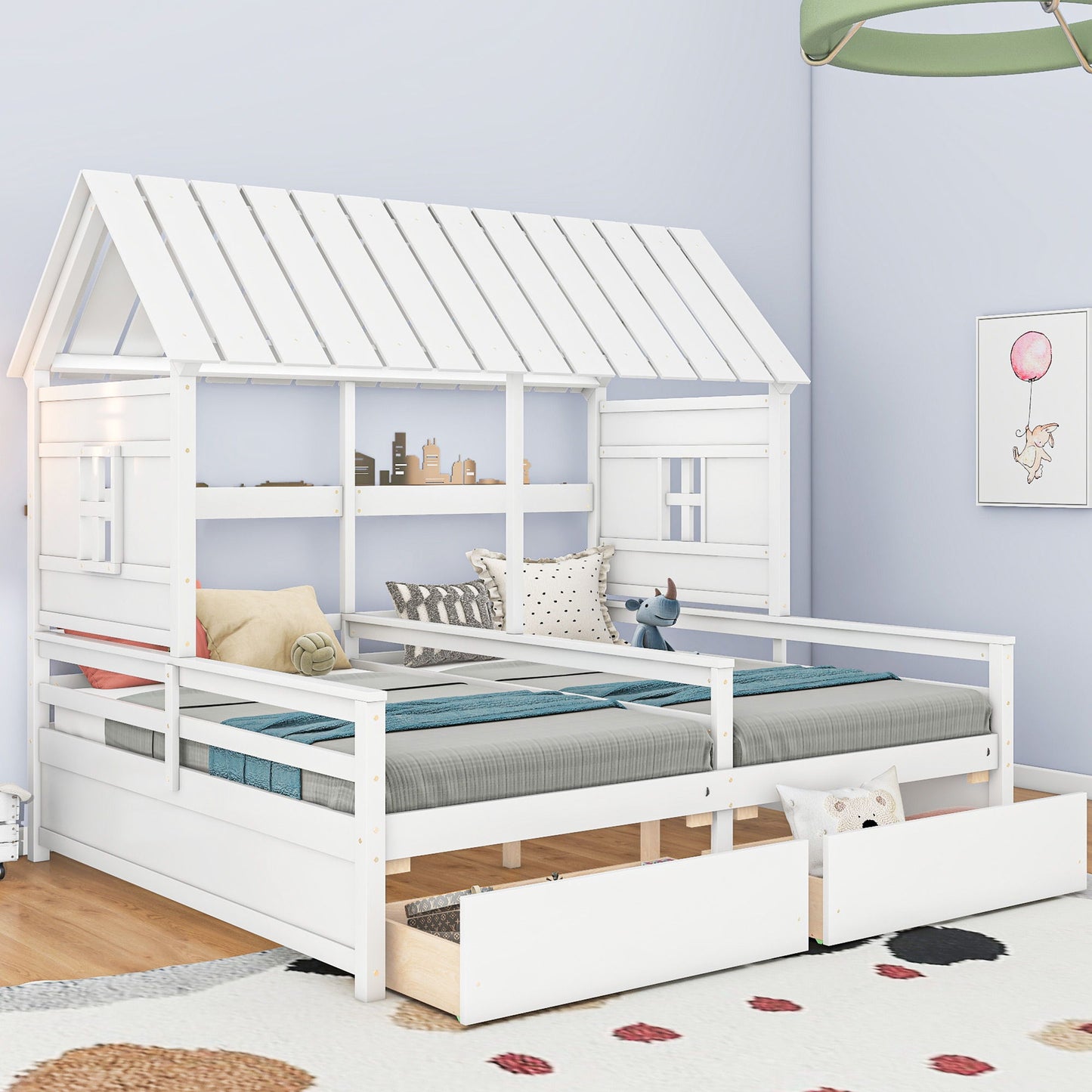 House Platform Beds With 2 Drawers, Side By Side Design - The Sleep Loft - Online Mattress Showroom NYC