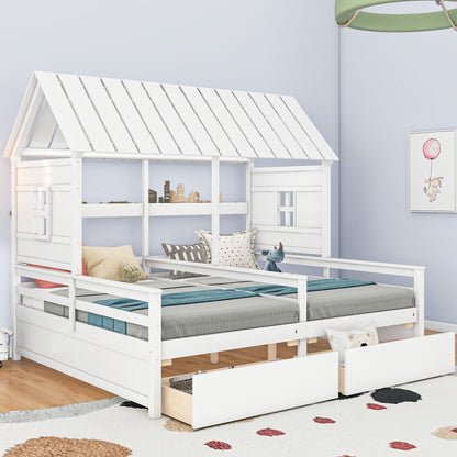 House Platform Beds With 2 Drawers, Side By Side Design - The Sleep Loft - Online Mattress Showroom NYC