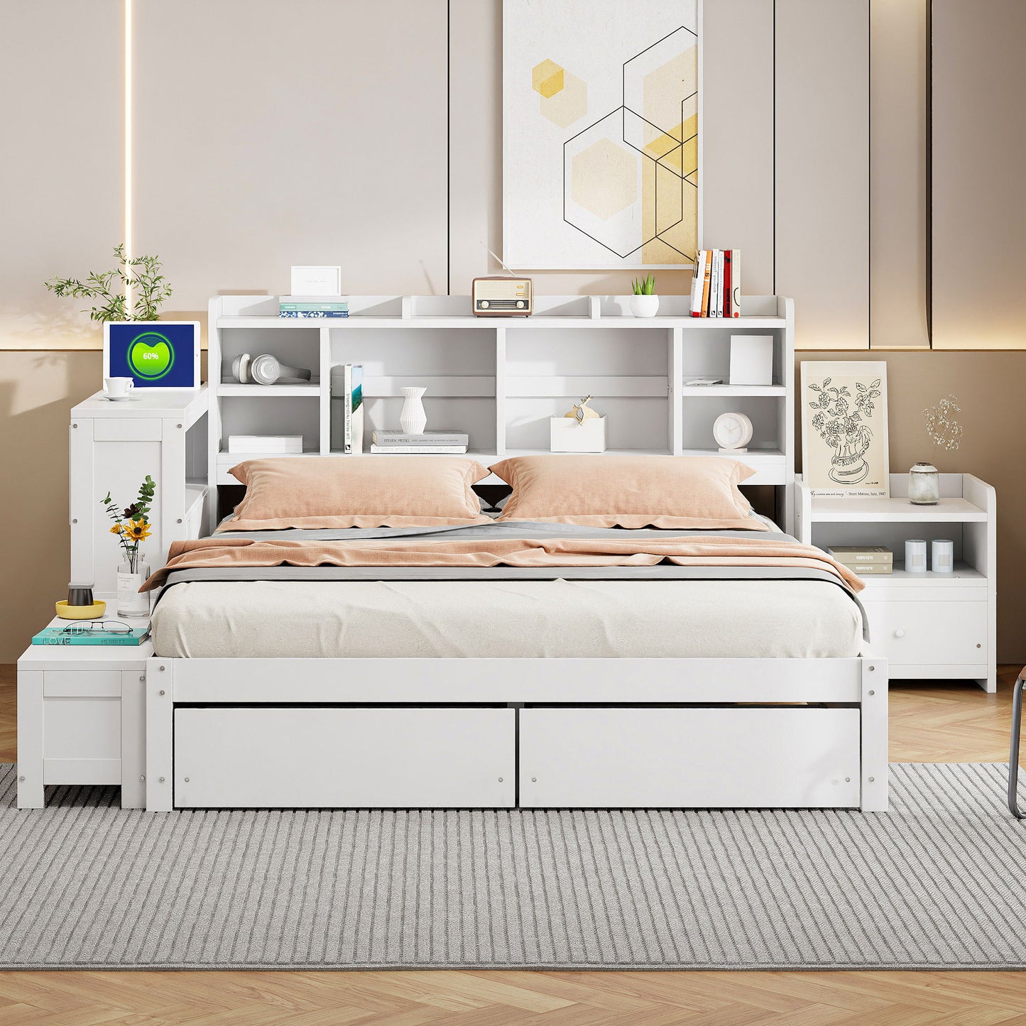 Platform Bed With Multi Functional Storage Space, Nightstand, 2 Drawers, USB Ports And Desk - The Sleep Loft - Online Mattress Showroom NYC