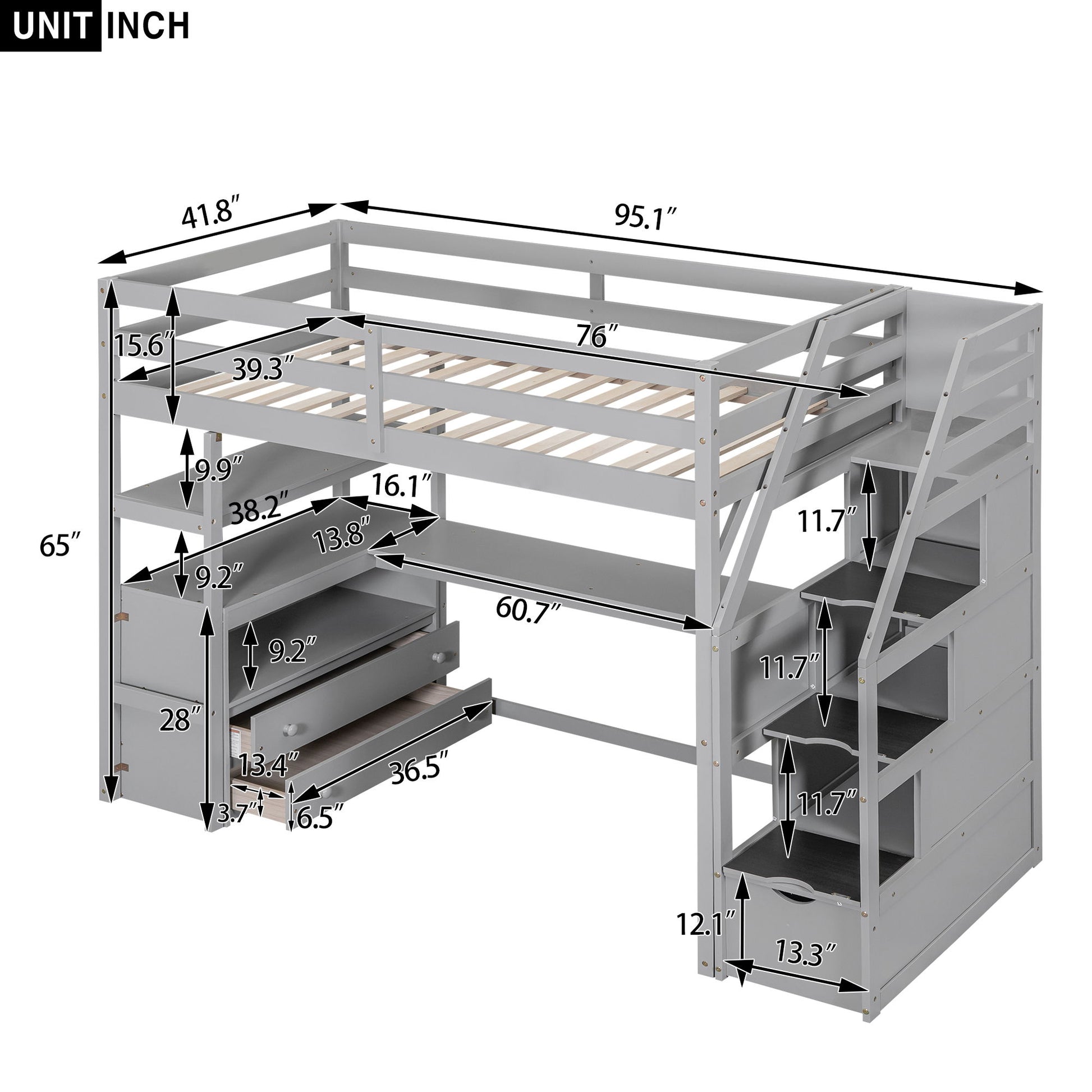 Loft Bed With Desk, Shelves, 2 Drawers, Storage Staircase - The Sleep Loft - Online Mattress Showroom NYC