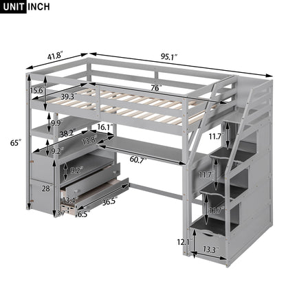 Loft Bed With Desk, Shelves, 2 Drawers, Storage Staircase - The Sleep Loft - Online Mattress Showroom NYC