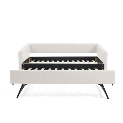 Upholstered Daybed With Trundle With Vertical Stripes - The Sleep Loft - Online Mattress Showroom NYC