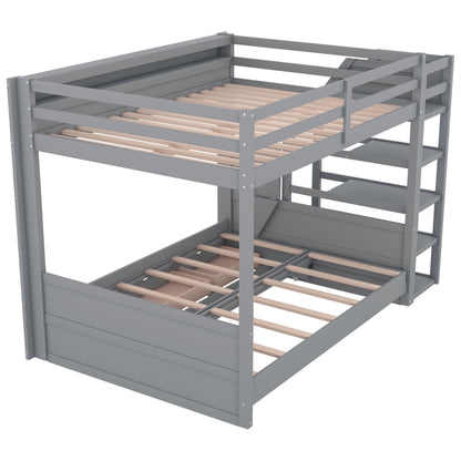 Wood Full Size Convertible Bunk Bed With Storage Staircase, Bedside Table, And 3 Drawers - Gray - The Sleep Loft - Online Mattress Showroom NYC