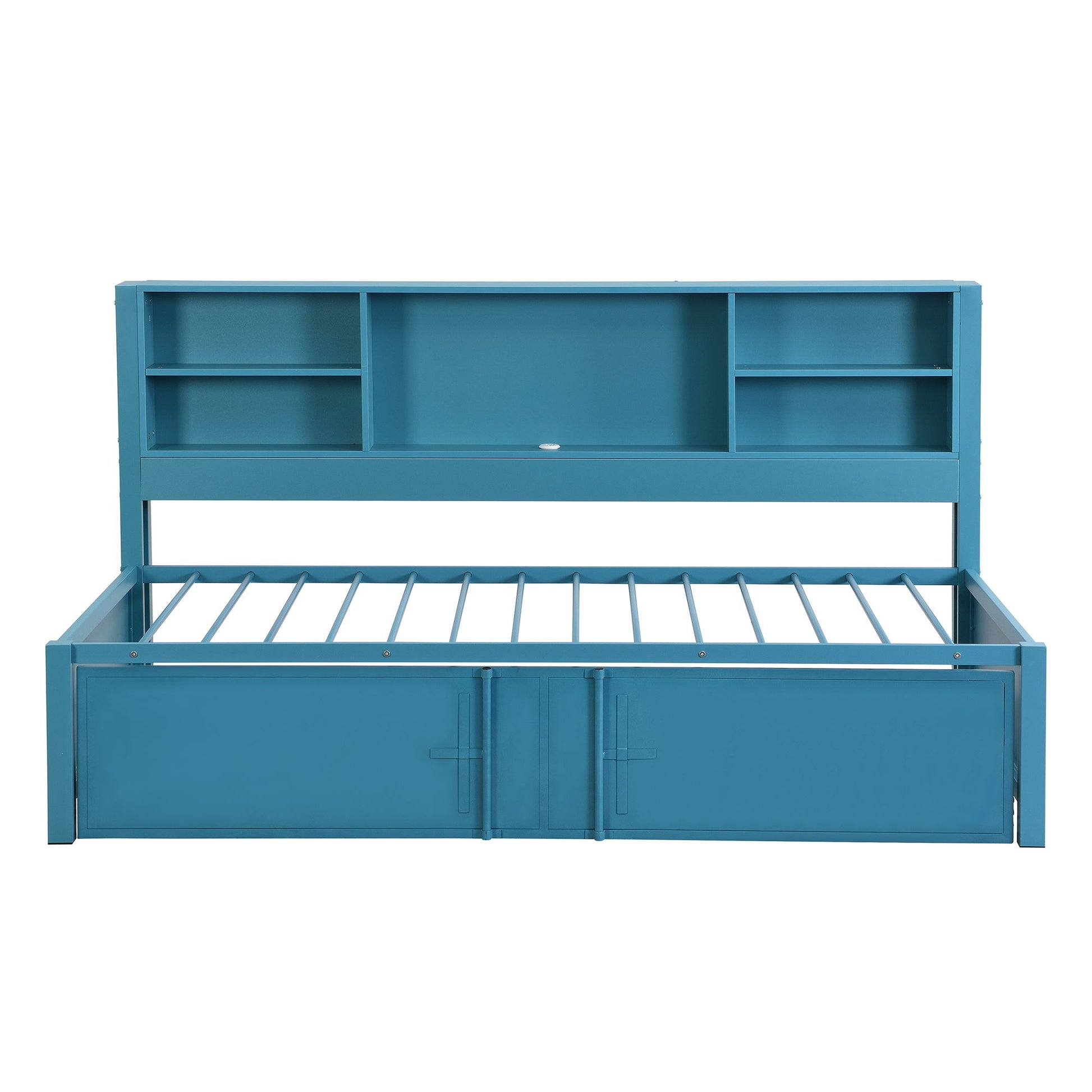 Industrial Metal Daybed With Trundle, Storage Shelves, USB Ports - The Sleep Loft - Online Mattress Showroom NYC