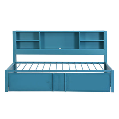 Industrial Metal Daybed With Trundle, Storage Shelves, USB Ports - The Sleep Loft - Online Mattress Showroom NYC
