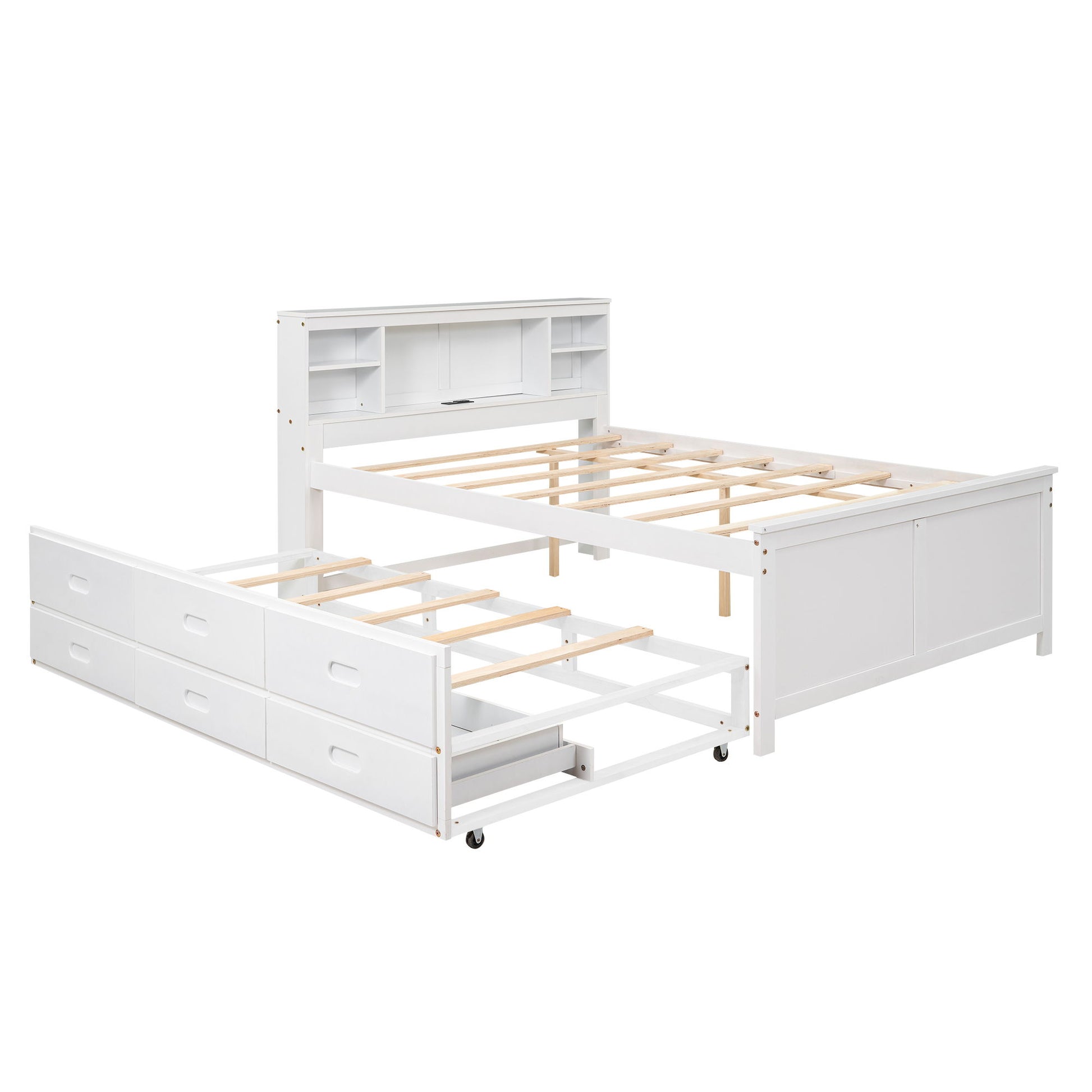 Platform Bed With Storage Headboard, USB, Trundle And 3 Drawers - The Sleep Loft - Online Mattress Showroom NYC