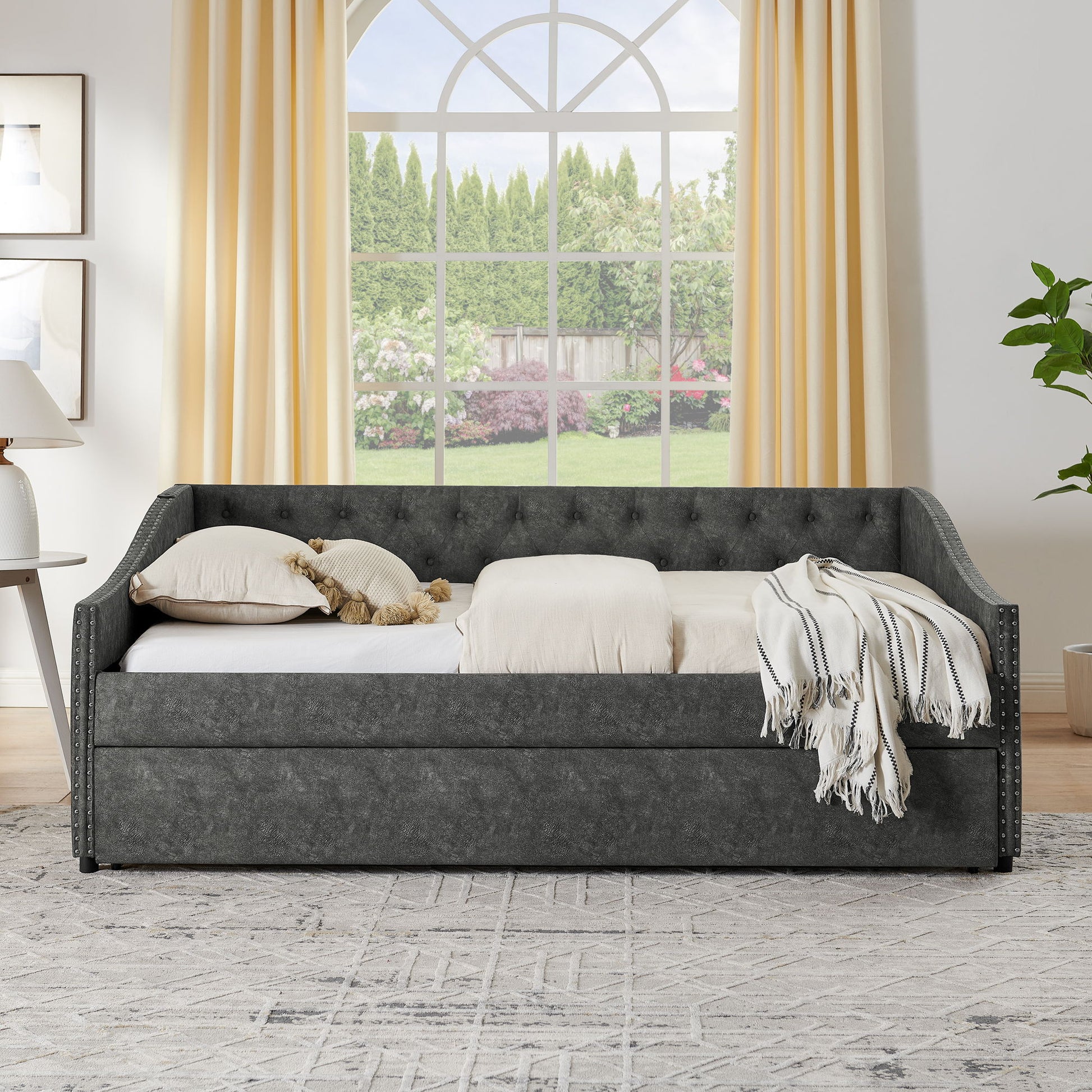 Upholstered Daybed With USB Charging & Pull Out Bed - The Sleep Loft - Online Mattress Showroom NYC
