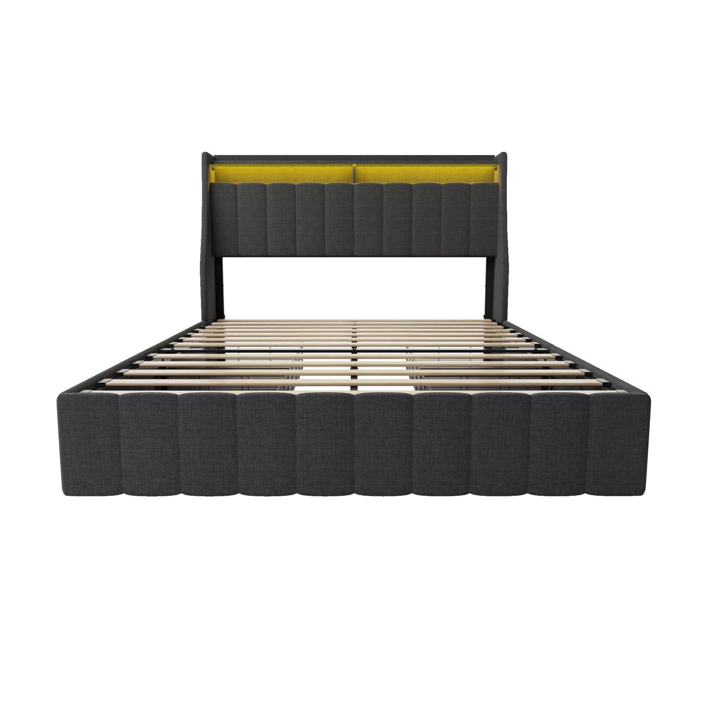 Bed With LED Lights, 4 Drawers, Winged Headboard Upholstered - The Sleep Loft - Online Mattress Showroom NYC
