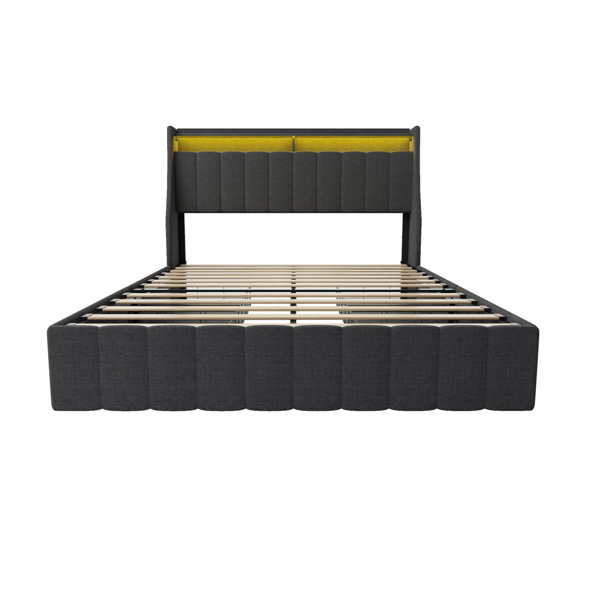 Bed With LED Lights, 4 Drawers, Winged Headboard Upholstered - The Sleep Loft - Online Mattress Showroom NYC