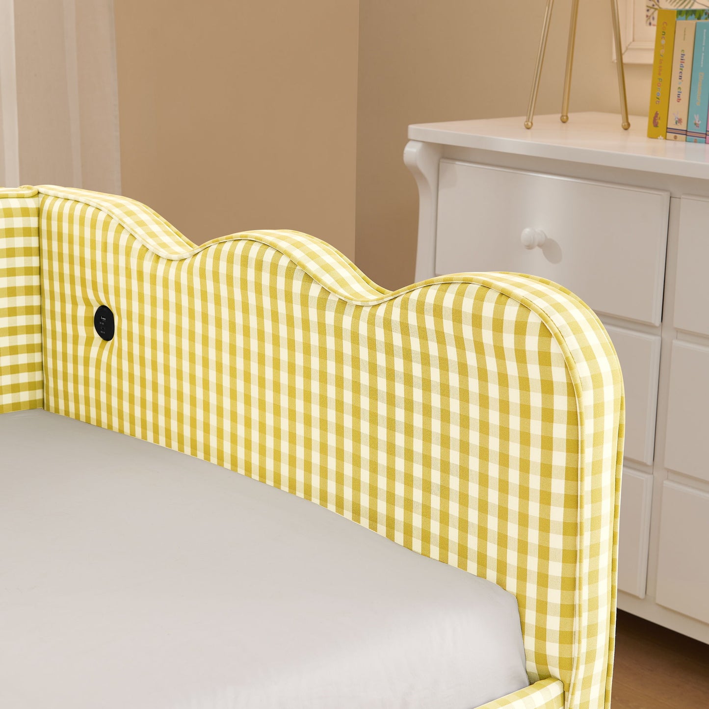 Gingham Daybed With USB Charging Port, Wave-Shaped Design - The Sleep Loft - Online Mattress Showroom NYC