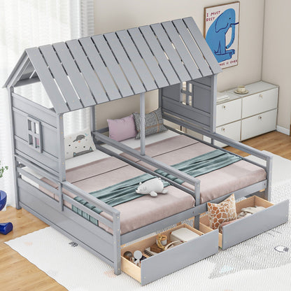 House Platform Beds With 2 Drawers, Side By Side Design - The Sleep Loft - Online Mattress Showroom NYC