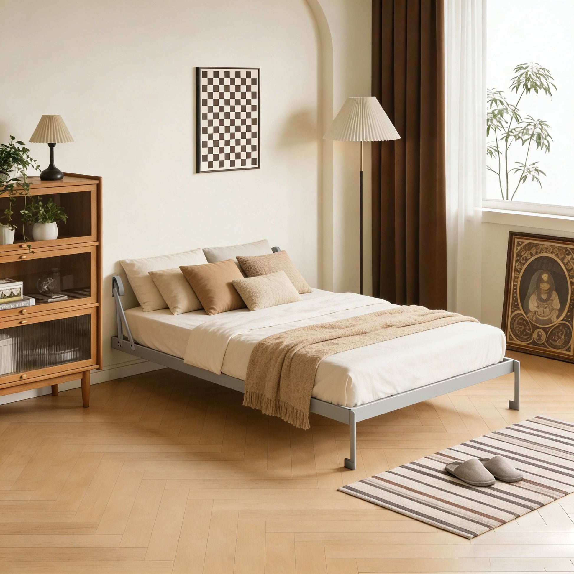 Queen Size Vertical Murphy Wall Cabinet Folding Bed With Automatic Legs - Gray - The Sleep Loft - Online Mattress Showroom NYC