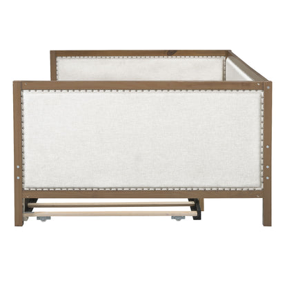 Full Size Daybed With Trundle And Nailhead Decoration - Wood - The Sleep Loft - Online Mattress Showroom NYC