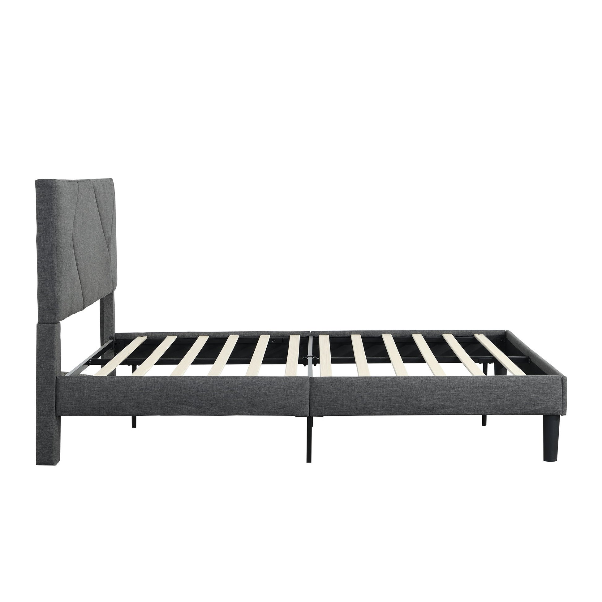 Full Size Upholstered Platform Bed Frame With Headboard, Strong Wood Slat Support, Mattress Foundation, No Box Spring Needed - Gray - The Sleep Loft - Online Mattress Showroom NYC