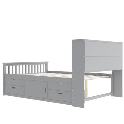 Captain Platform Bed Frame With Bookcase Headboard, 4 Drawers, Storage Shelves - The Sleep Loft - Online Mattress Showroom NYC