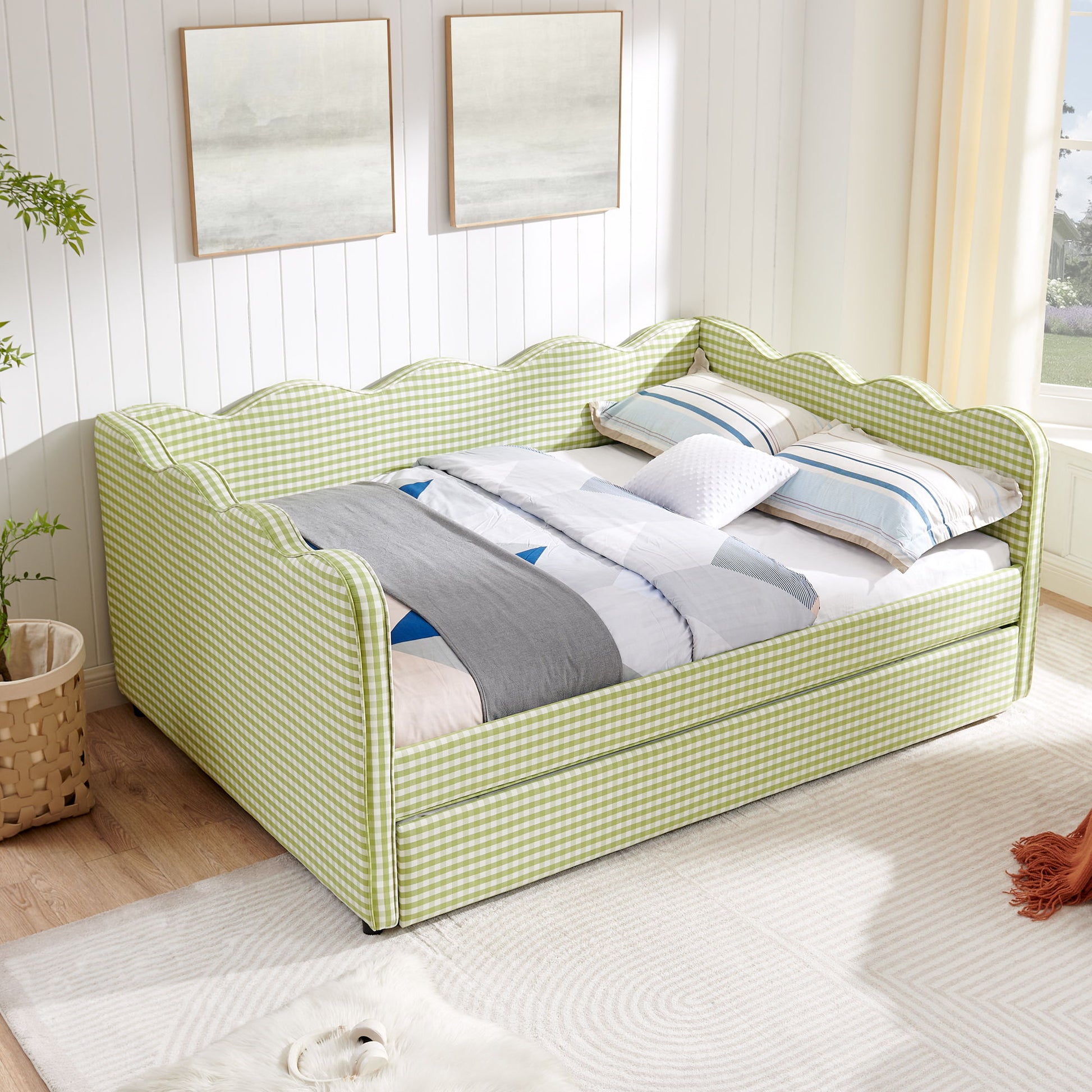 Gingham Daybed With USB Charging Port, Wave-Shaped Design - The Sleep Loft - Online Mattress Showroom NYC
