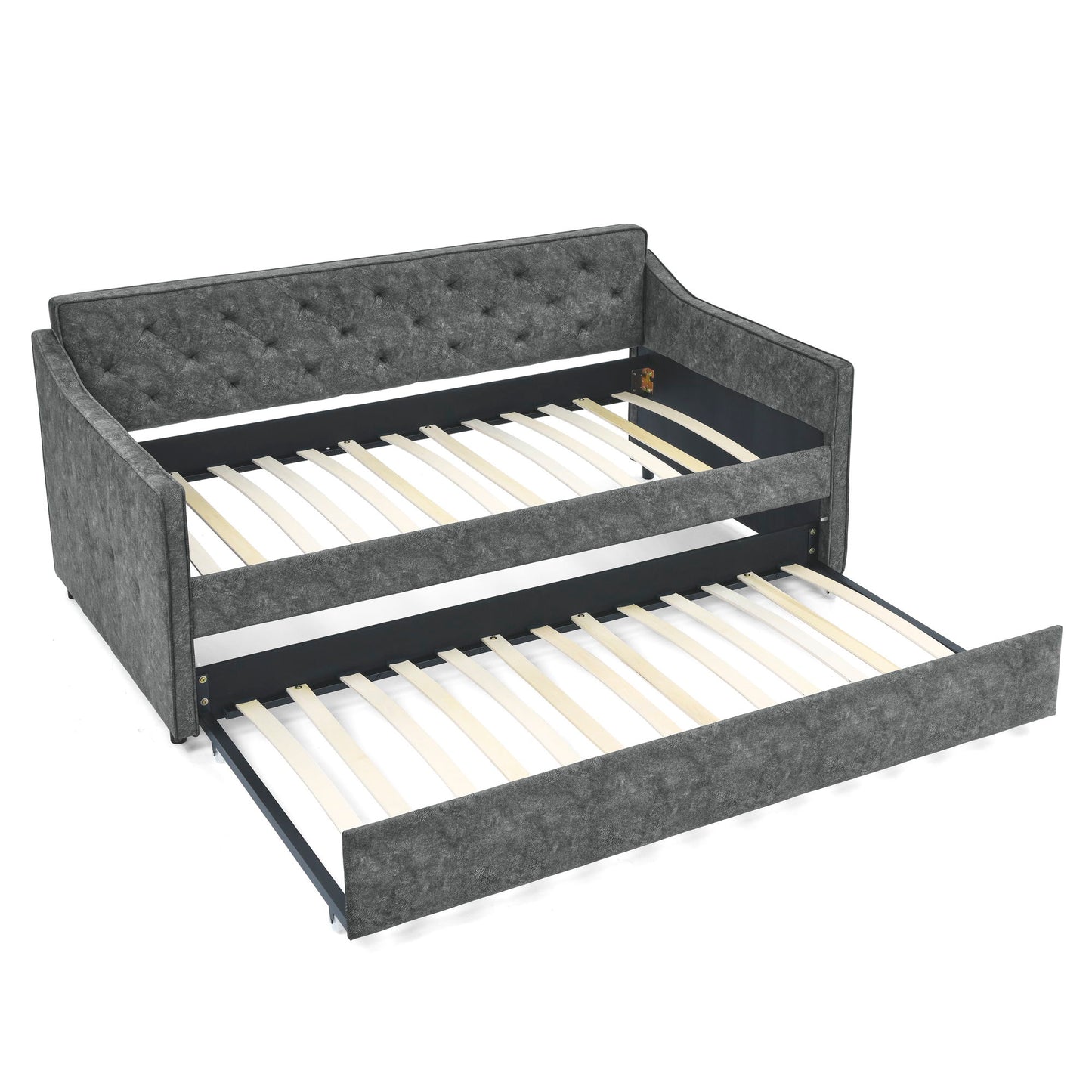 Twin Upholstered Daybed With Trundle, Waved Arms - Gray - The Sleep Loft - Online Mattress Showroom NYC