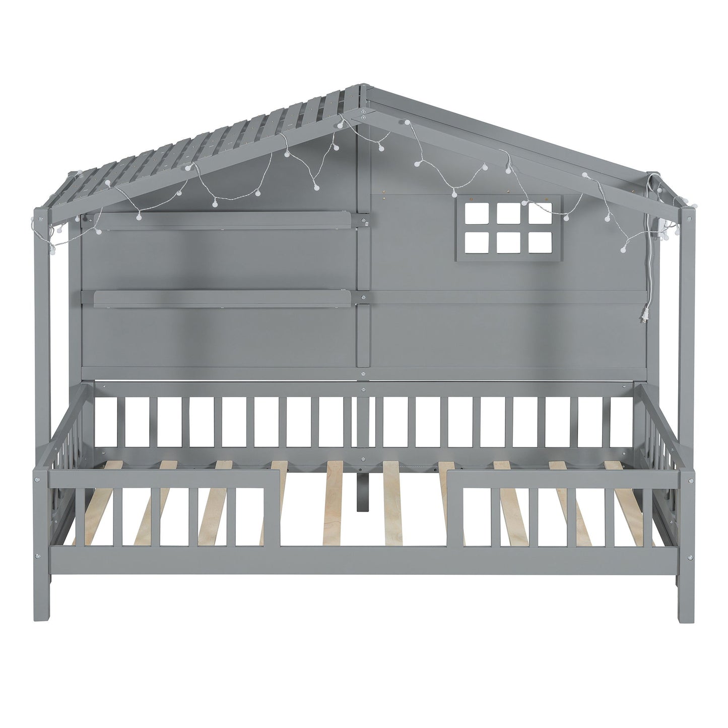 House Bed With Shelves, Window And Sparkling Light Strip On The Roof - The Sleep Loft - Online Mattress Showroom NYC