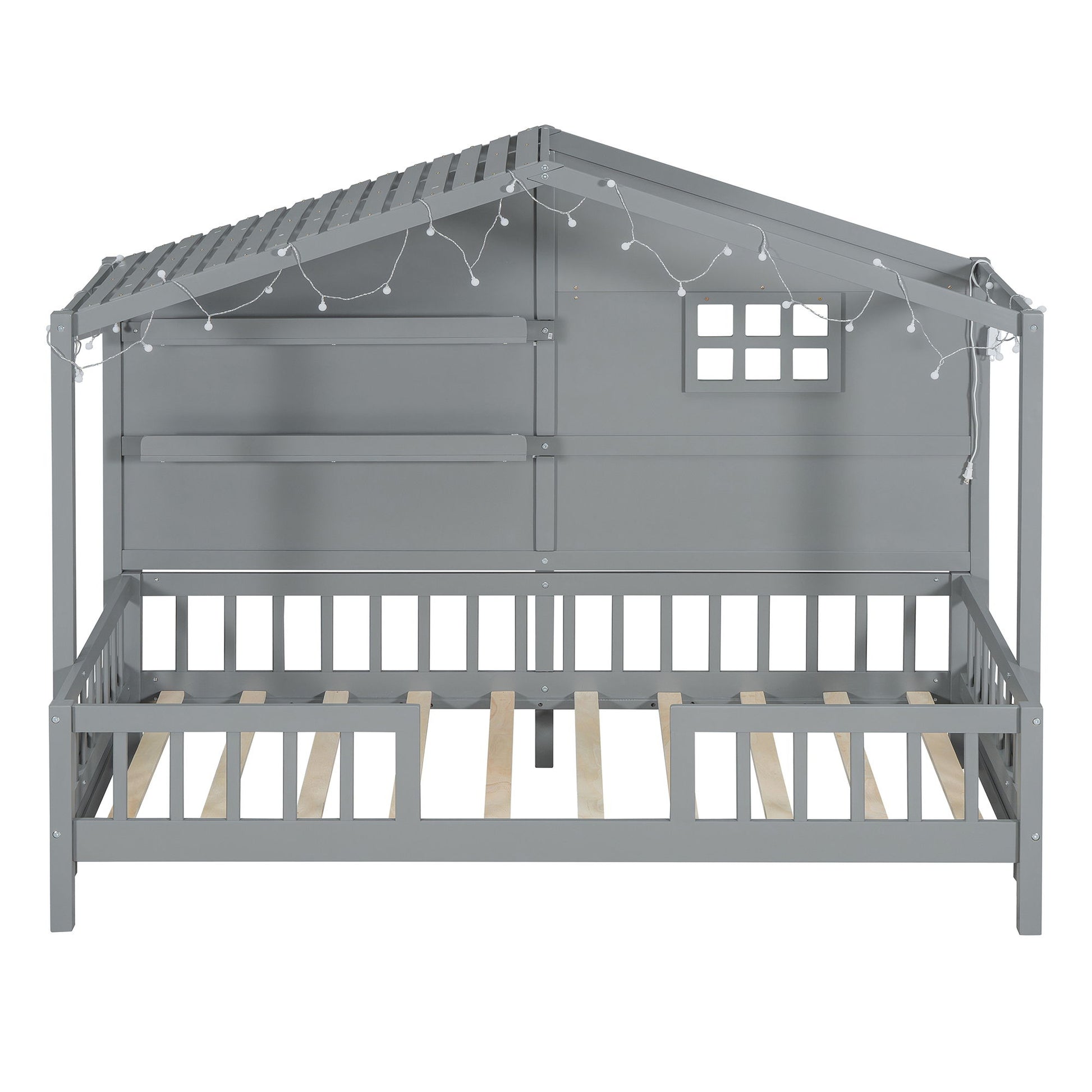 House Bed With Shelves, Window And Sparkling Light Strip On The Roof - The Sleep Loft - Online Mattress Showroom NYC