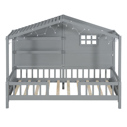 House Bed With Shelves, Window And Sparkling Light Strip On The Roof - The Sleep Loft - Online Mattress Showroom NYC