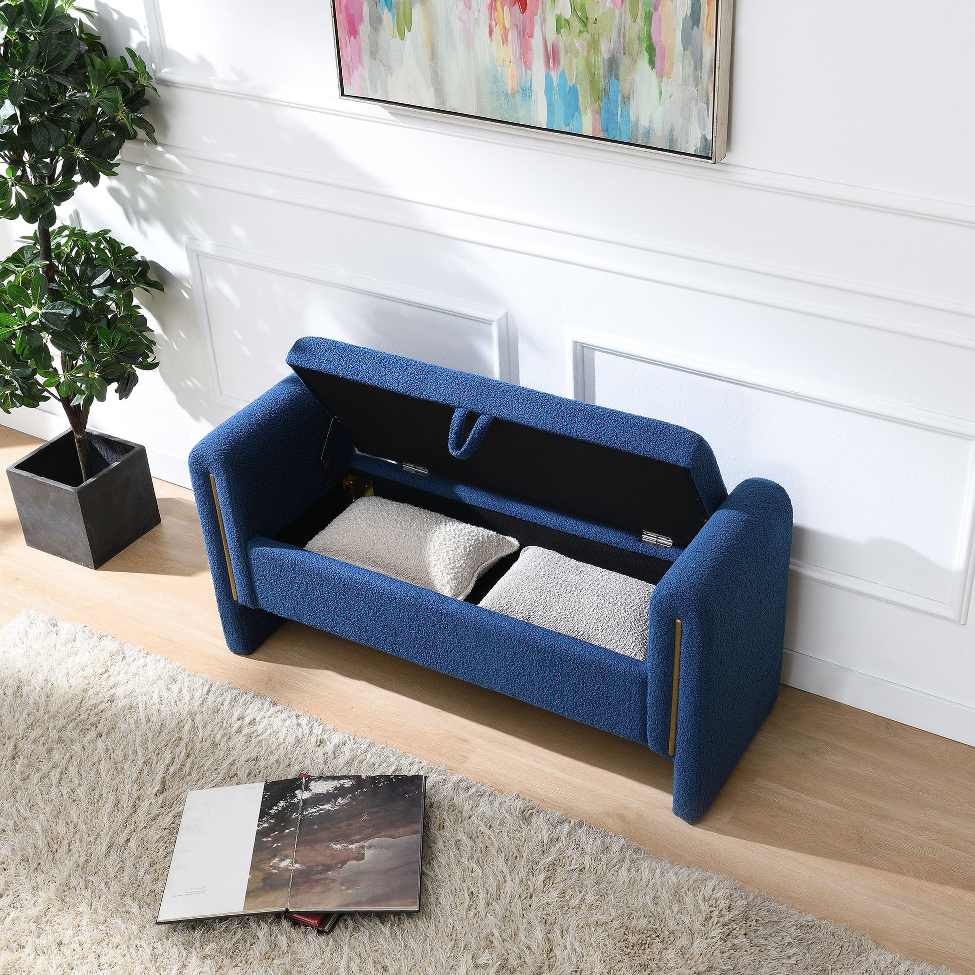 Modern Teddy Upholstered Large Bed End Bench With Arms And Storage - The Sleep Loft - Online Mattress Showroom NYC