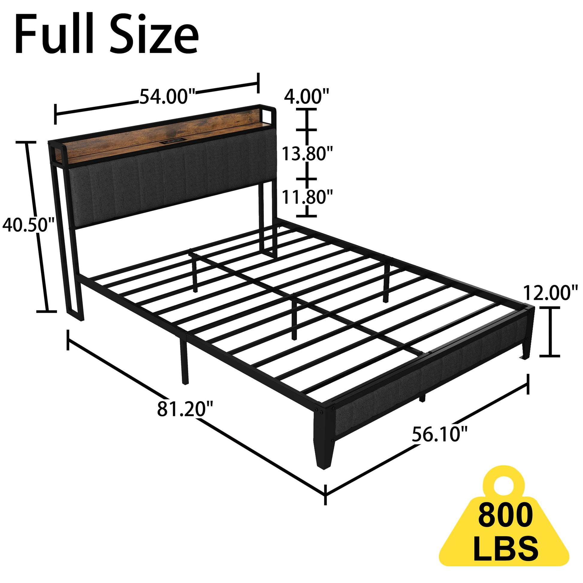 Bed With Charging Station, American Design Upholstered Headboard, Metal Platform - The Sleep Loft - Online Mattress Showroom NYC