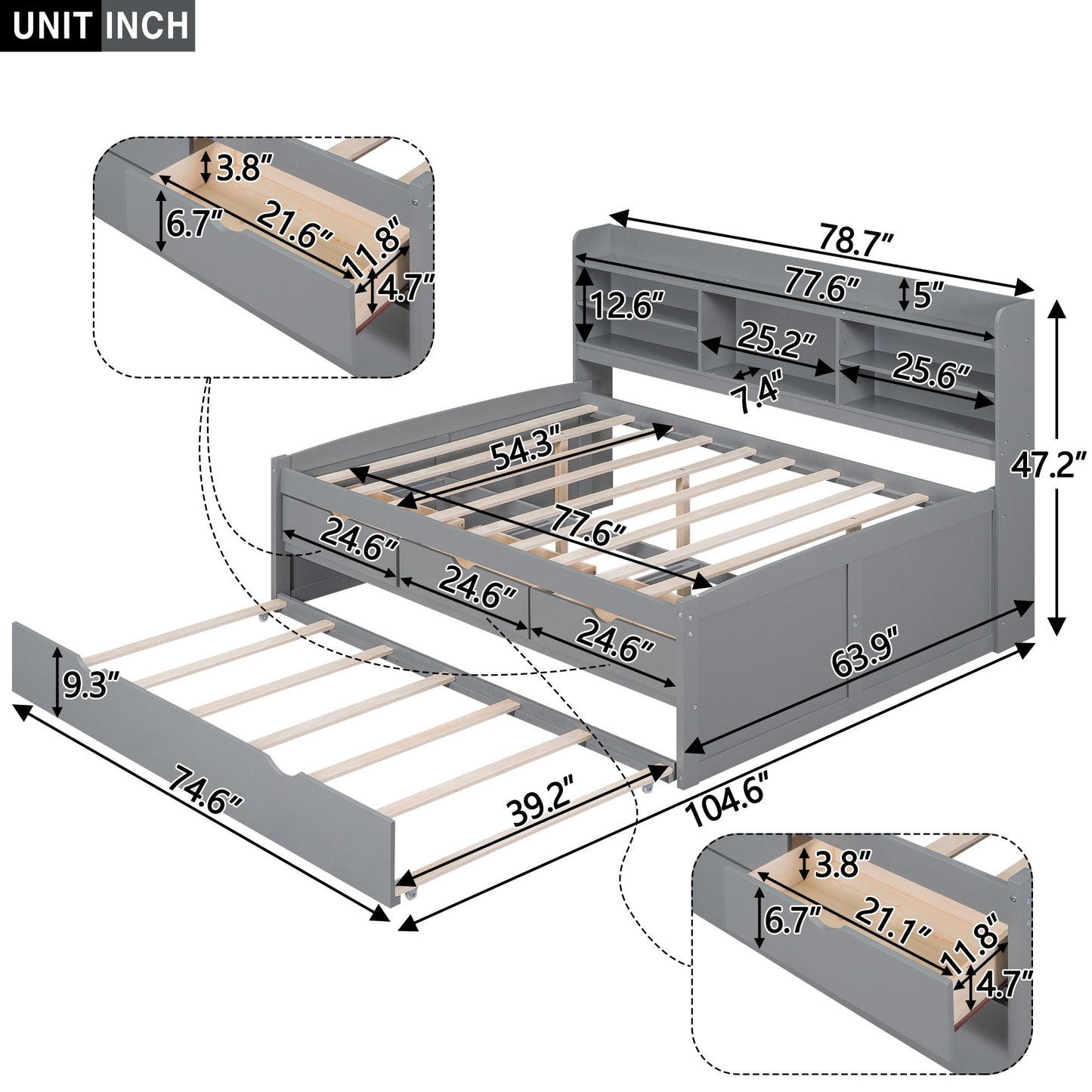 Captain Bed With Built In Bookshelves, 3 Storage Drawers, And Trundle - The Sleep Loft - Online Mattress Showroom NYC