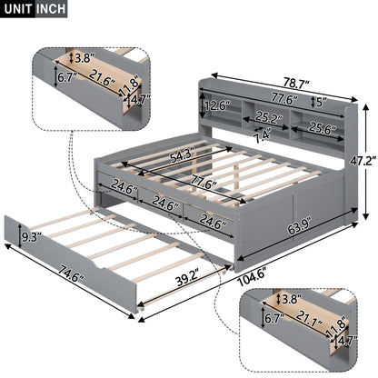 Captain Bed With Built In Bookshelves, 3 Storage Drawers, And Trundle - The Sleep Loft - Online Mattress Showroom NYC