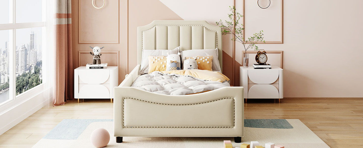 Upholstered Daybed With Classic Stripe Shaped Headboard - The Sleep Loft - Online Mattress Showroom NYC