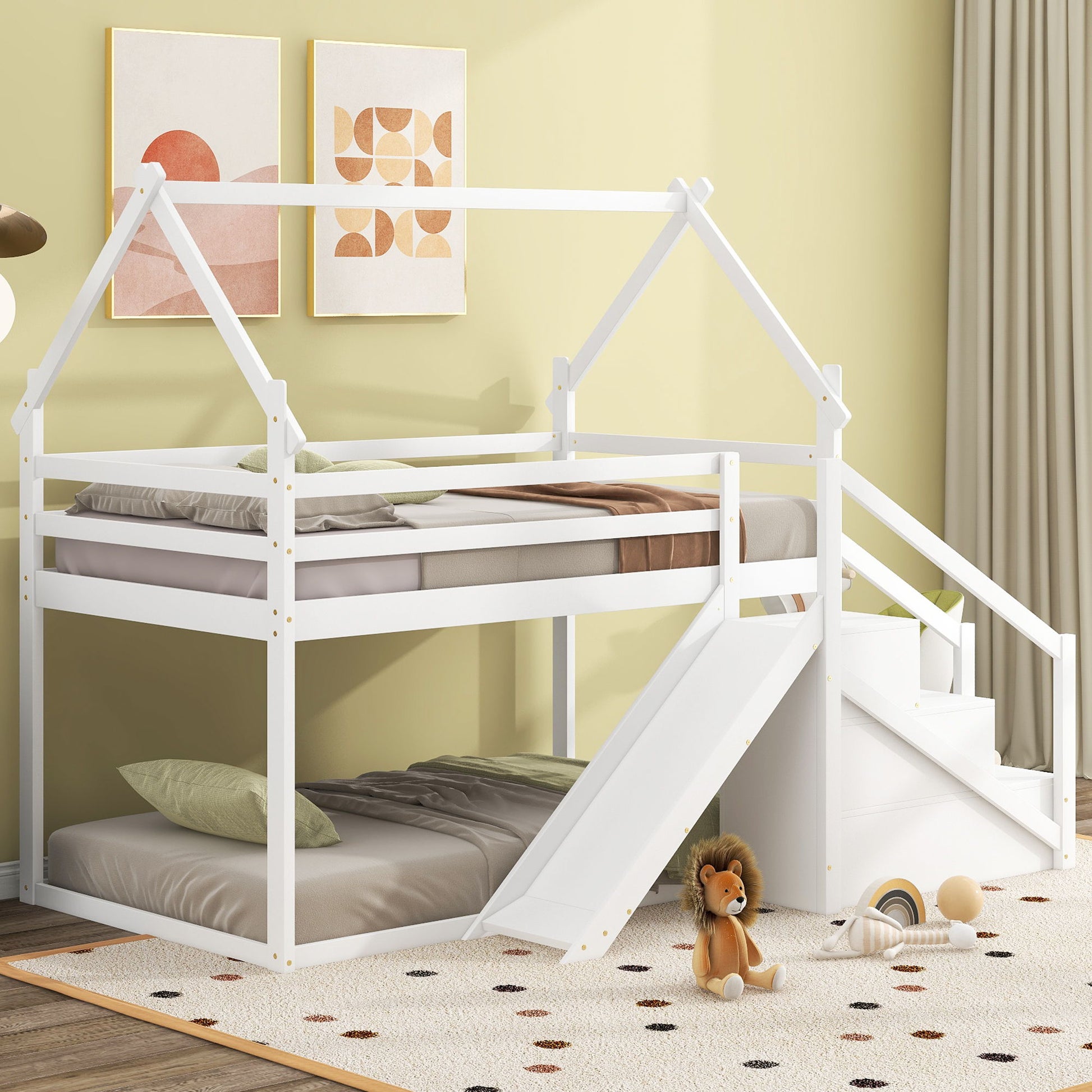 Twin Over Twin House Loft Or Bunk Bed With Slide And Staircase - The Sleep Loft - Online Mattress Showroom NYC