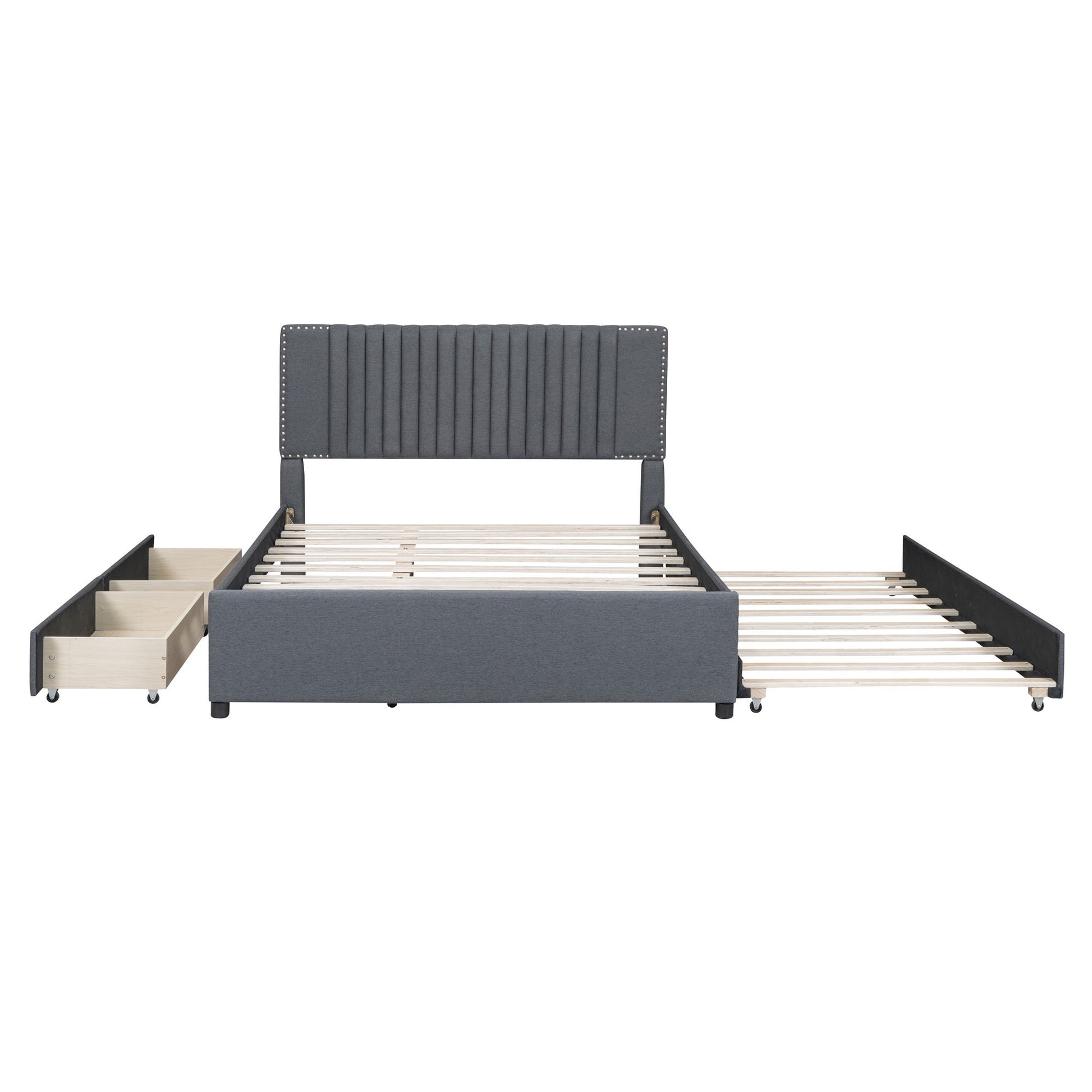 Upholstered Platform Bed With Drawers, Classic Headboard Design - The Sleep Loft - Online Mattress Showroom NYC