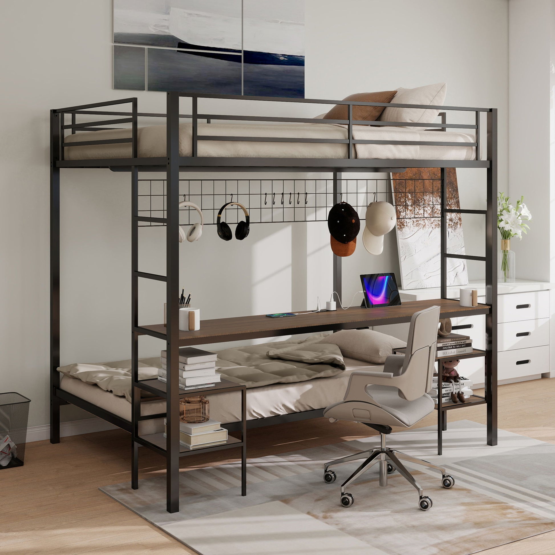 Ethan - Bunk Bed With Desk, Charging Station, Storage Shelves - The Sleep Loft - Online Mattress Showroom NYC