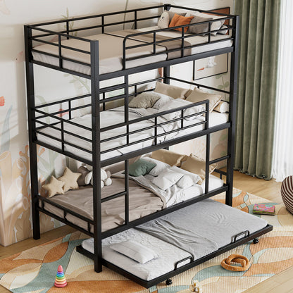 Triple Bunk Bed With Trundle, Heavy Duty Steel Construction - The Sleep Loft - Online Mattress Showroom NYC