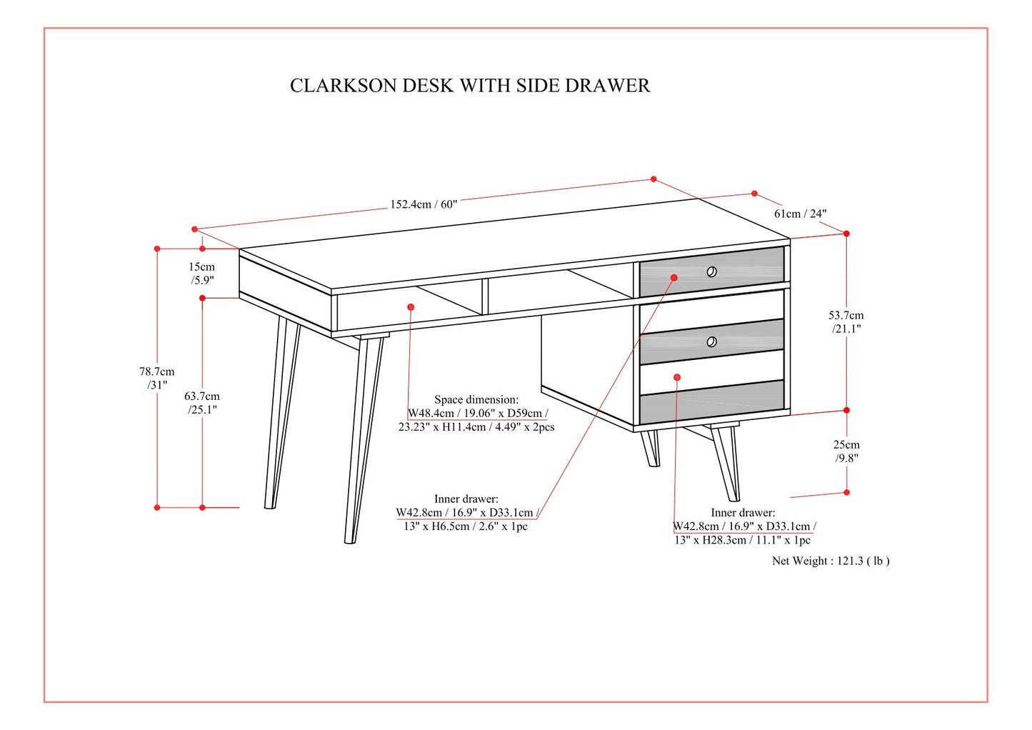 Clarkson - Desk With Side Drawers - Rustic Natural Aged Brown - The Sleep Loft - Online Mattress Showroom NYC