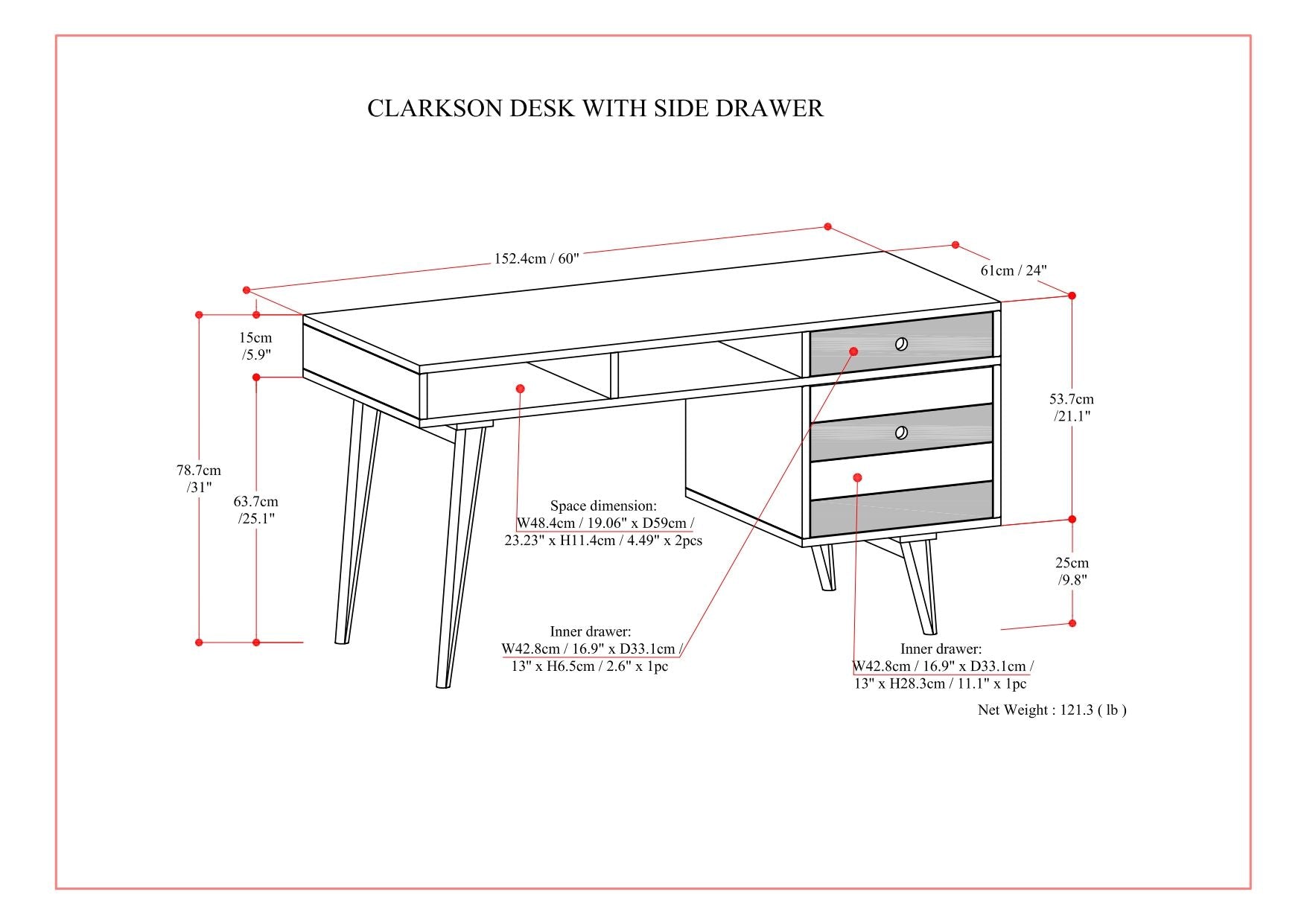 Clarkson - Desk With Side Drawers - Rustic Natural Aged Brown - The Sleep Loft - Online Mattress Showroom NYC