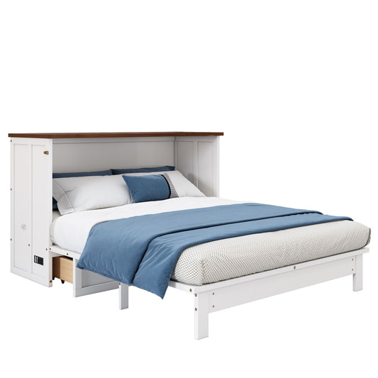 Solid Pine Murphy Bed Chest With Charging Station And Large Storage Drawer For Home Office Or Small Room - The Sleep Loft - Online Mattress Showroom NYC