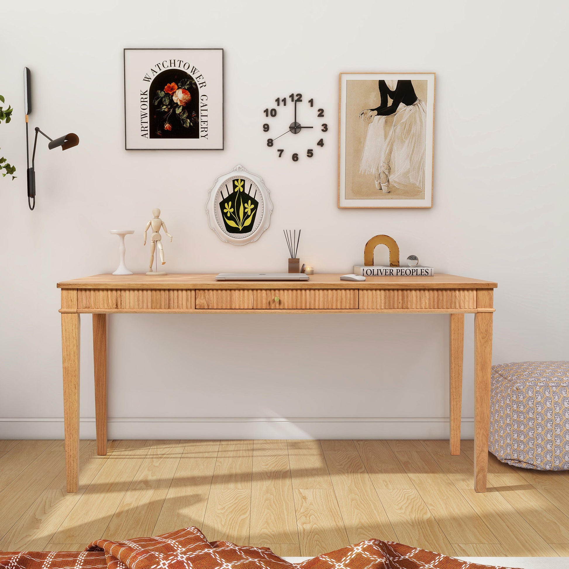 Dumont - Modern Farmhouse 1 Drawer Fluted Home Office Writing Desk - Natural Blonde - The Sleep Loft - Online Mattress Showroom NYC