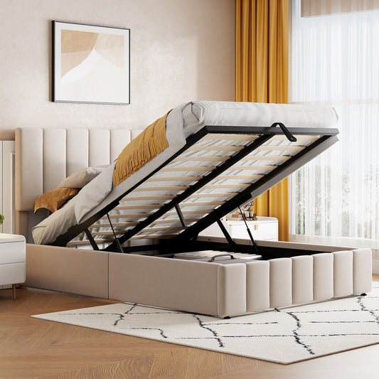 Elegant Upholstered Platform Bed With Hydraulic Storage System - The Sleep Loft - Online Mattress Showroom NYC