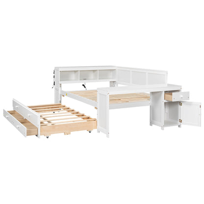 Daybed With Storage Shelves, Drawers, Trundle, Charging Station, LED Light, Desk And Cabinet - The Sleep Loft - Online Mattress Showroom NYC