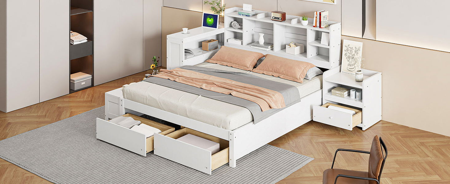 Platform Bed With Multi Functional Storage Space, Nightstand, 2 Drawers, USB Ports And Desk - The Sleep Loft - Online Mattress Showroom NYC