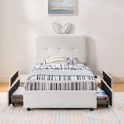 Upholstered Bed With Oversized Rabbit Ear Headboard, LED Lights & 4 Storage Drawers - The Sleep Loft - Online Mattress Showroom NYC
