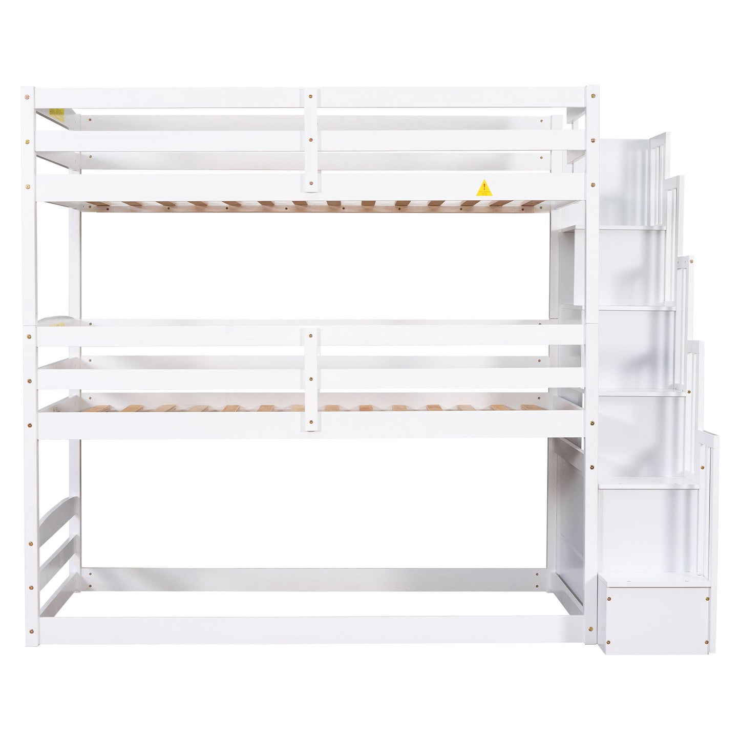 Twin Size Triple Bunk Bed With Storage Staircase, Separate Design - White - The Sleep Loft - Online Mattress Showroom NYC