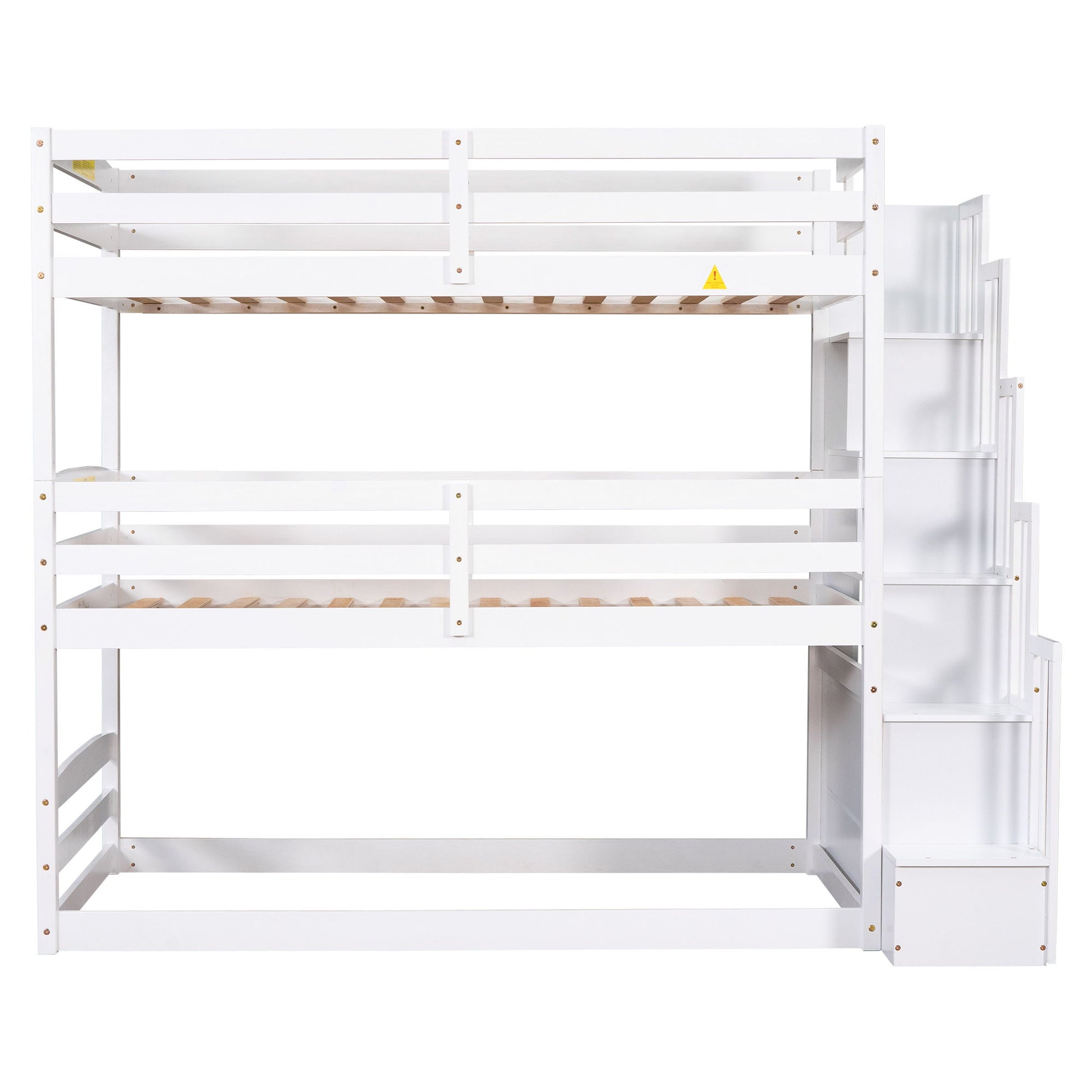 Twin Size Triple Bunk Bed With Storage Staircase, Separate Design - White - The Sleep Loft - Online Mattress Showroom NYC