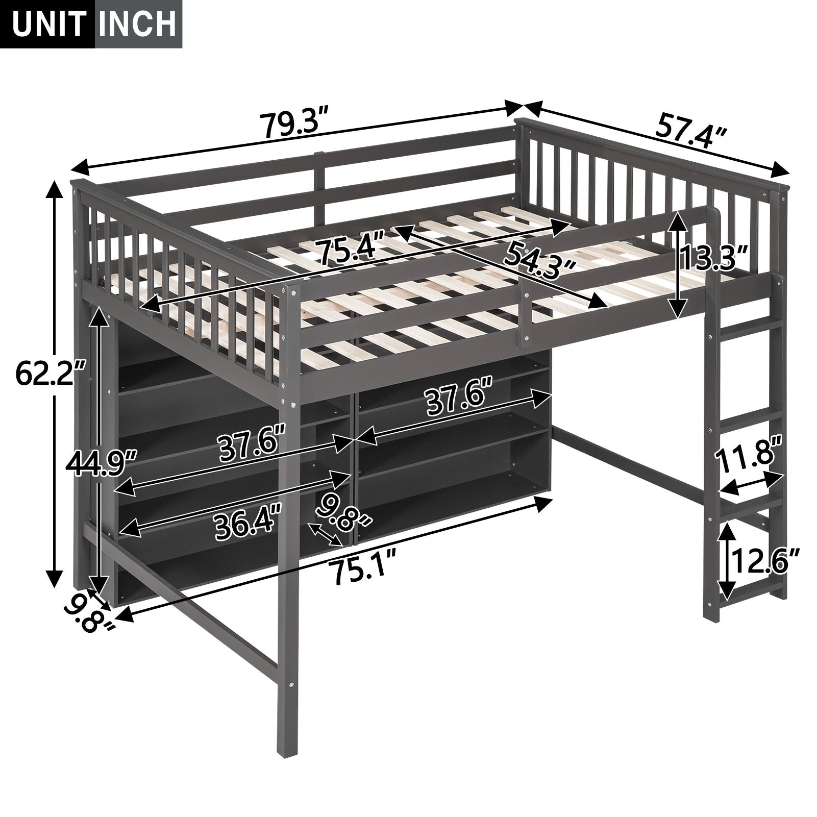Loft Bed With 8 Open Storage Shelves And Built In Ladder - The Sleep Loft - Online Mattress Showroom NYC