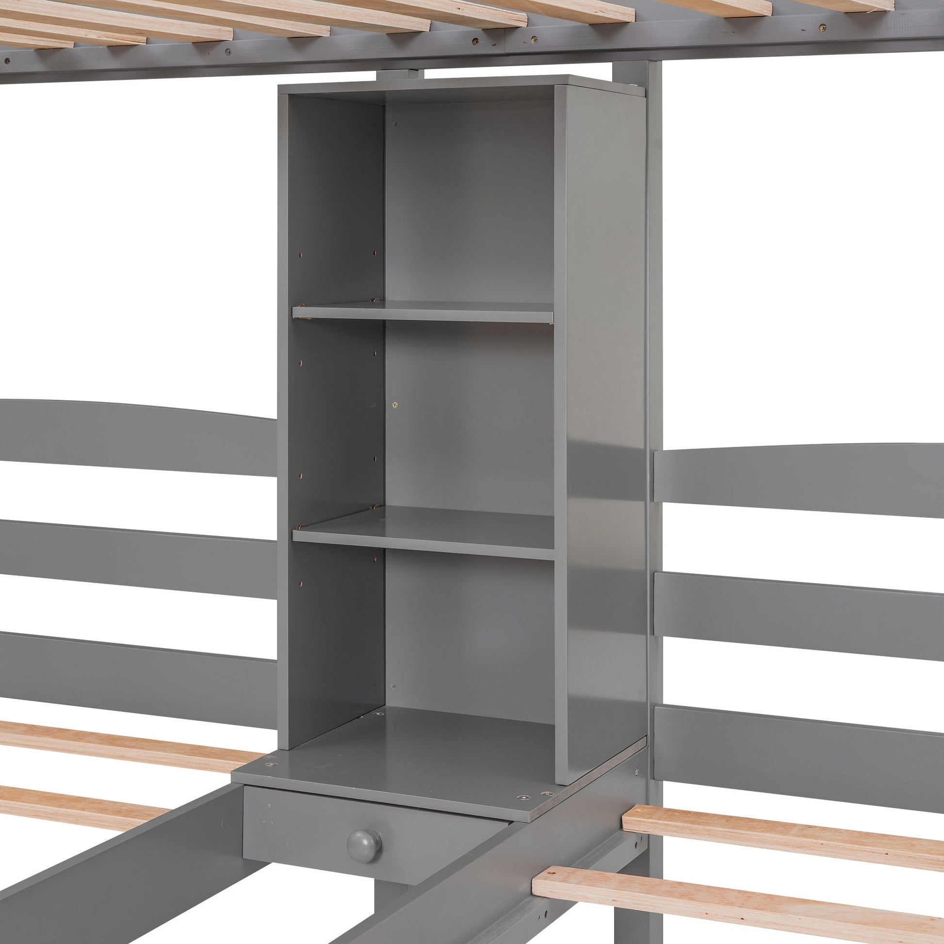 Twin Over Twin & Twin Bunk Bed With Drawers, Staircase Storage, Built In Shelves - Gray - The Sleep Loft - Online Mattress Showroom NYC
