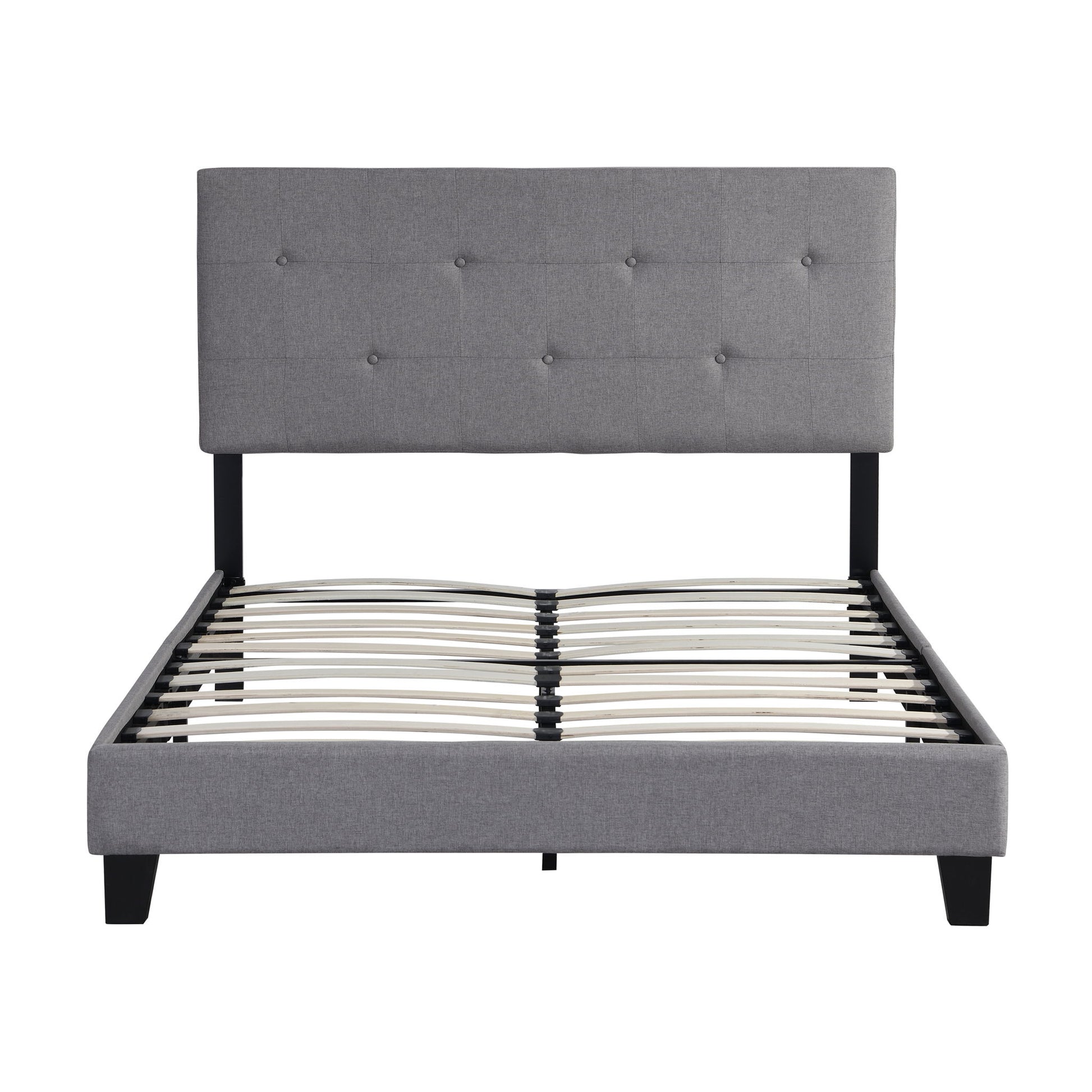 Modern Upholstered Platform Bed Frame With Button Tufted Headboard And Wood Slat Support - The Sleep Loft - Online Mattress Showroom NYC