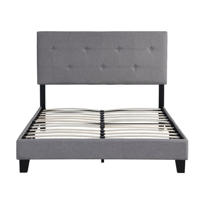 Modern Upholstered Platform Bed Frame With Button Tufted Headboard And Wood Slat Support - The Sleep Loft - Online Mattress Showroom NYC